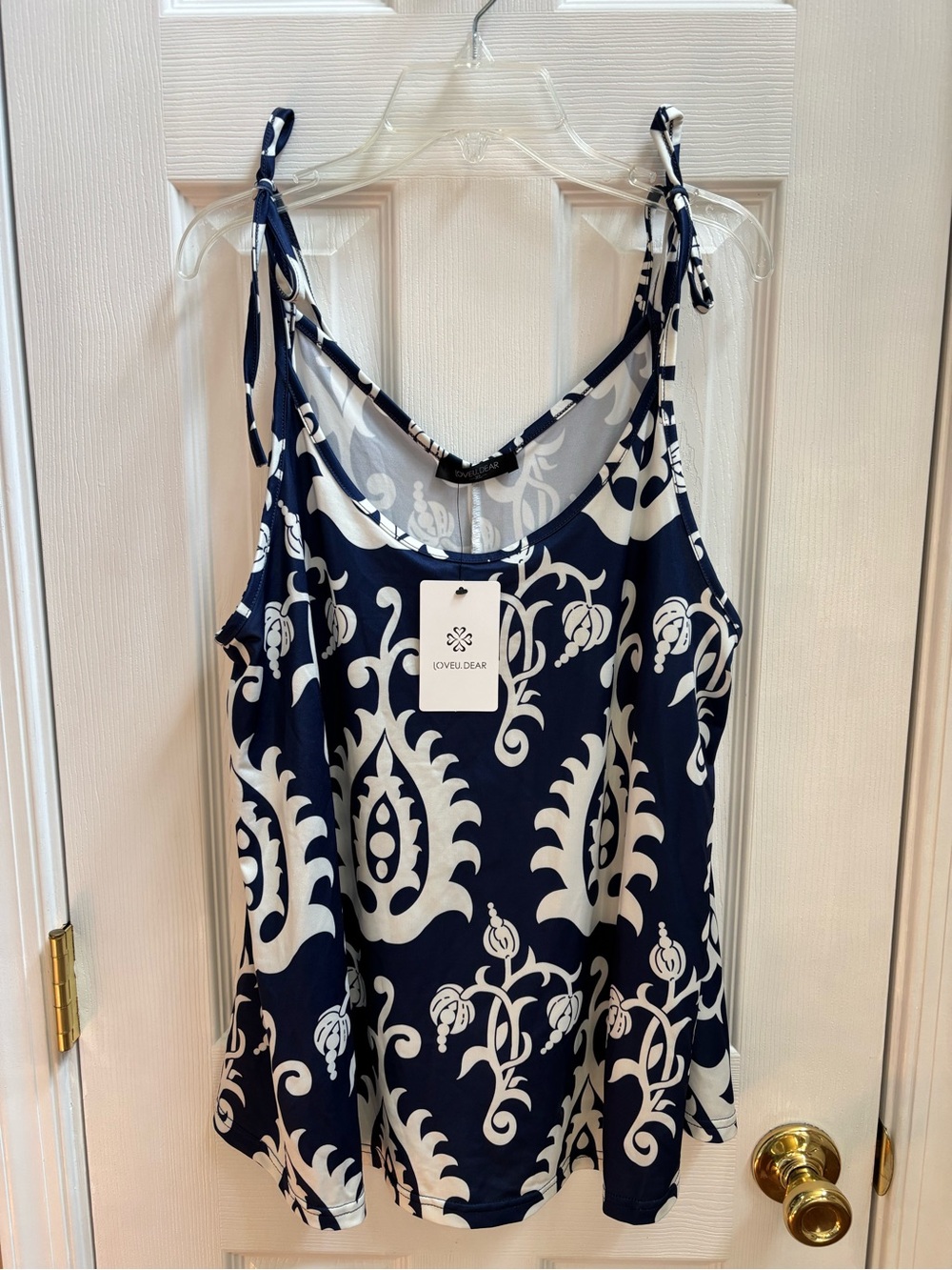 Loveu Dear Navy & White Tie-Shoulder Tank, Size XL, NWT